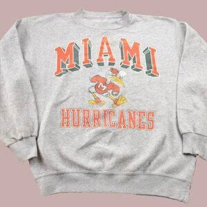 Vintage Style 1990s University of Miami Hurricanes Grey Collegiate Crewneck